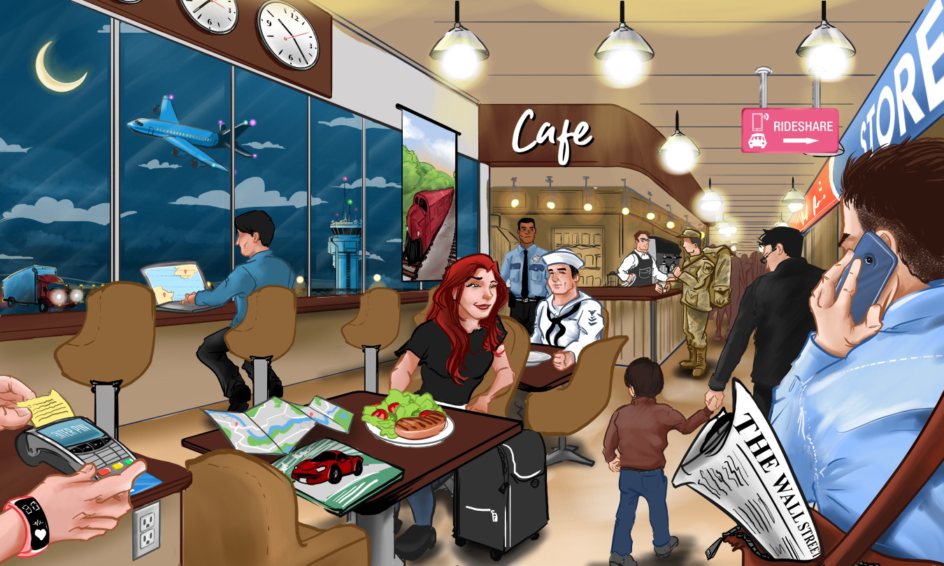 Image in a diner demonstrating how GPS affects everyday life
