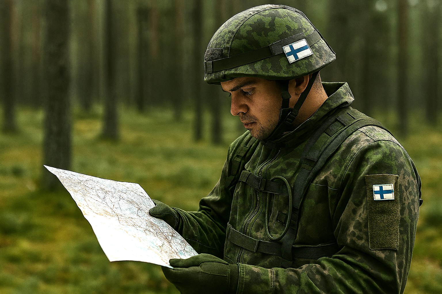 Finnish soldier with paper map