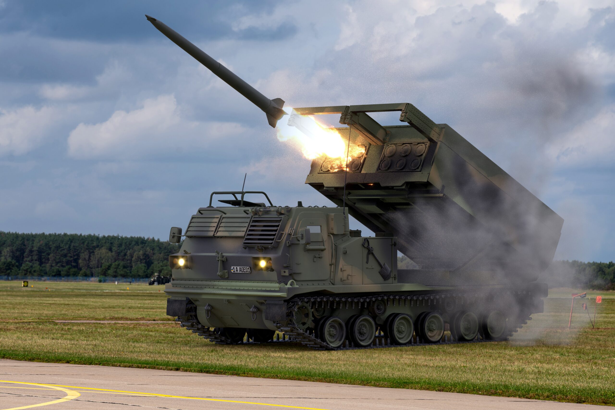 Szczecin,poland-july,2022:m270,Multiple,Launch,Rocket,System,Firing,Gmlrs,Missile.3d,Illustration.