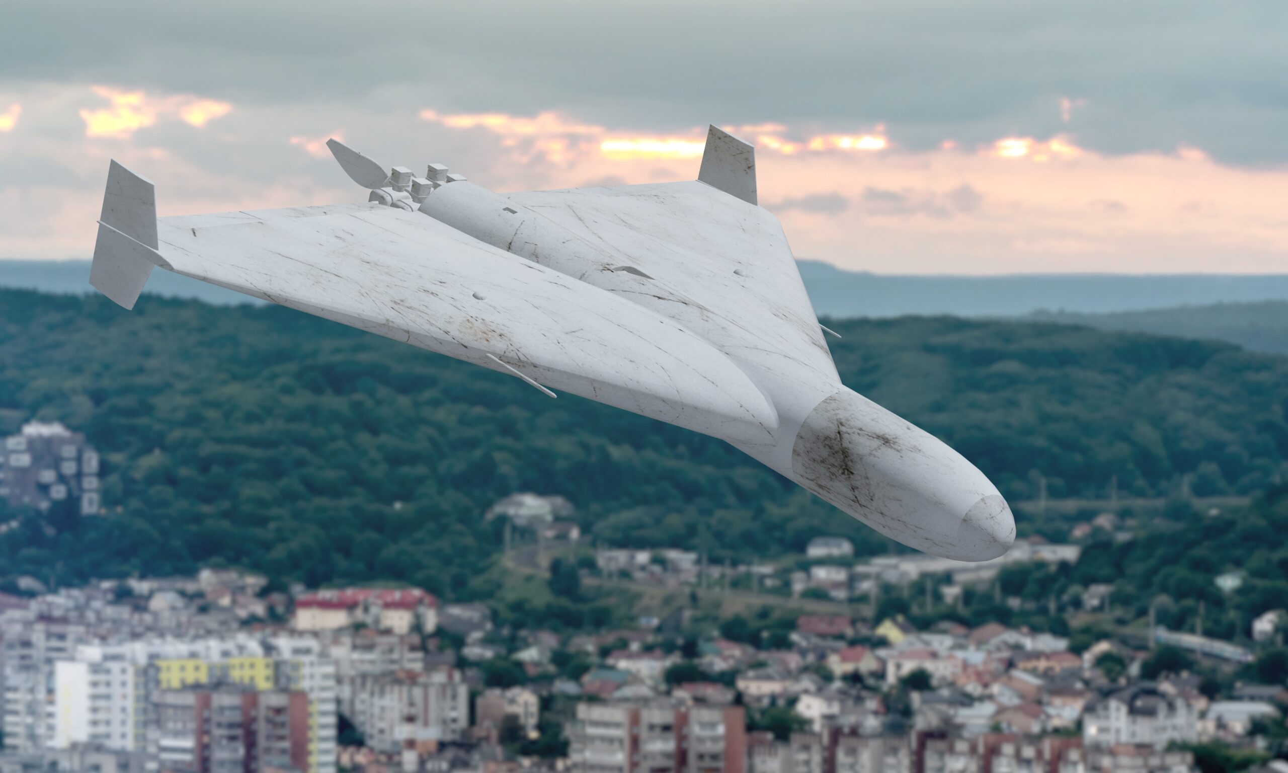 Iranian,Military,Kamikaze,Drone,Attacks,City,,Combat,Drone,In,The