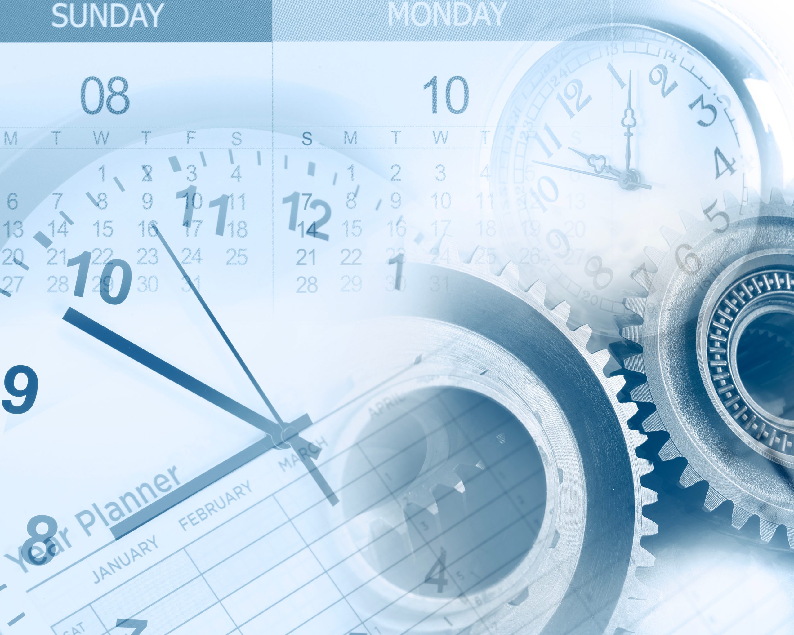 Clock,Faces,,Cogs,,Year,Planner,And,Calendar,Composite