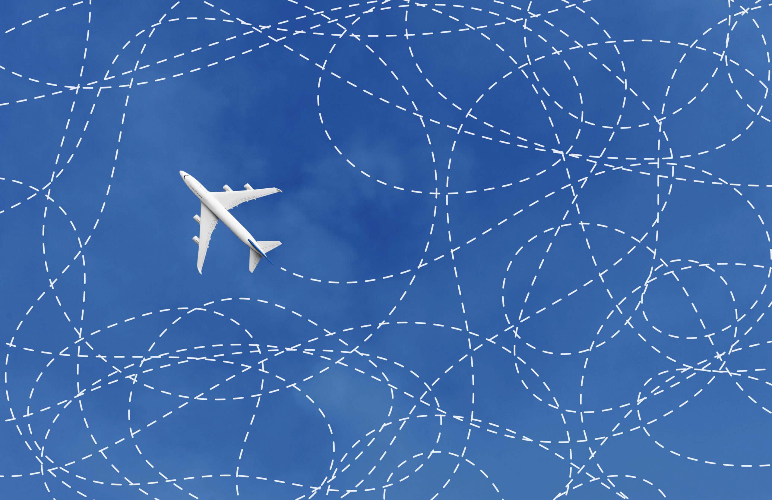 Business,Concept,With,Airplane,And,Its,Track,Way,On,Sky.solution,solving