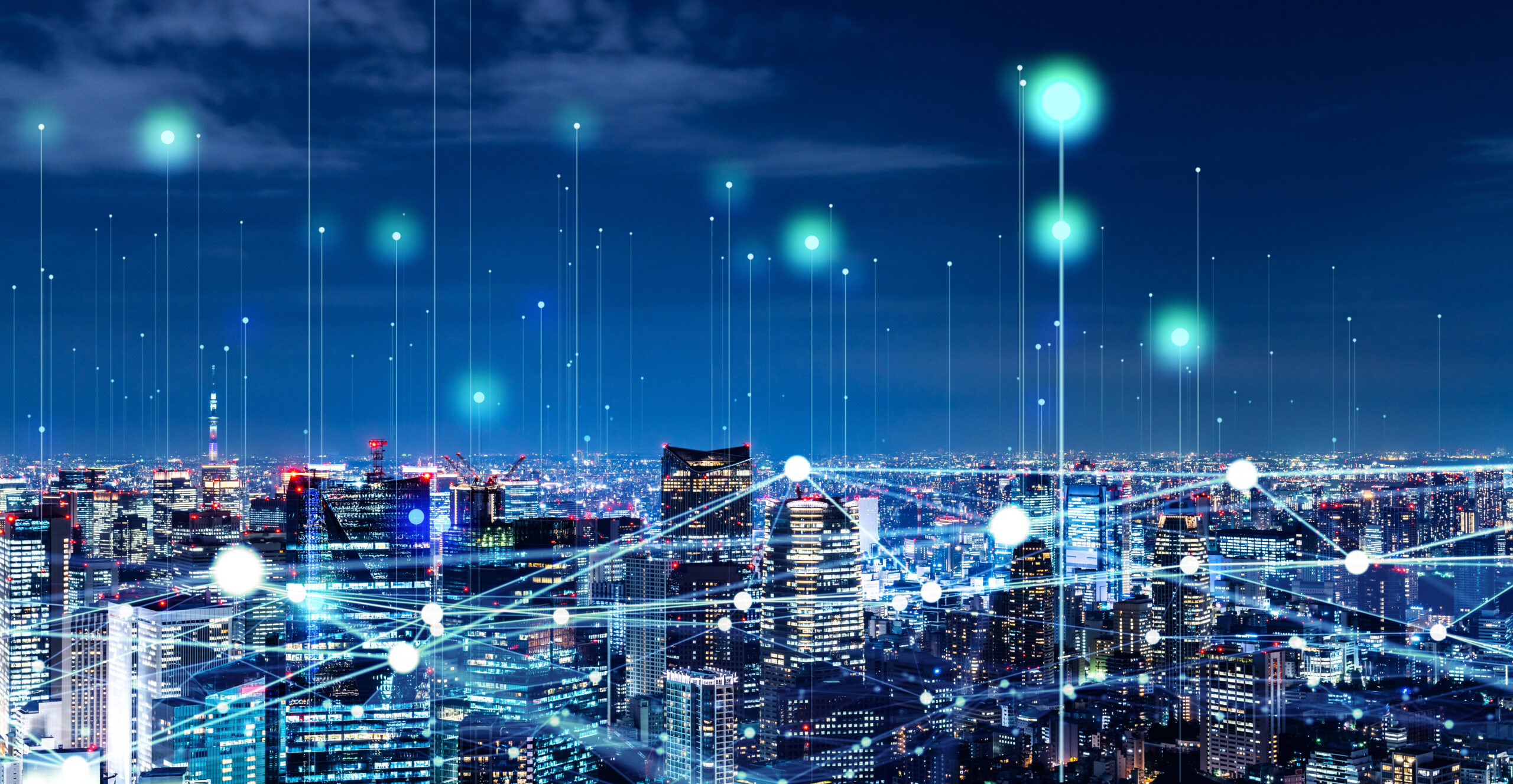 Modern,Cityscape,And,Communication,Network,Concept.,Telecommunication.,Iot,(internet,Of