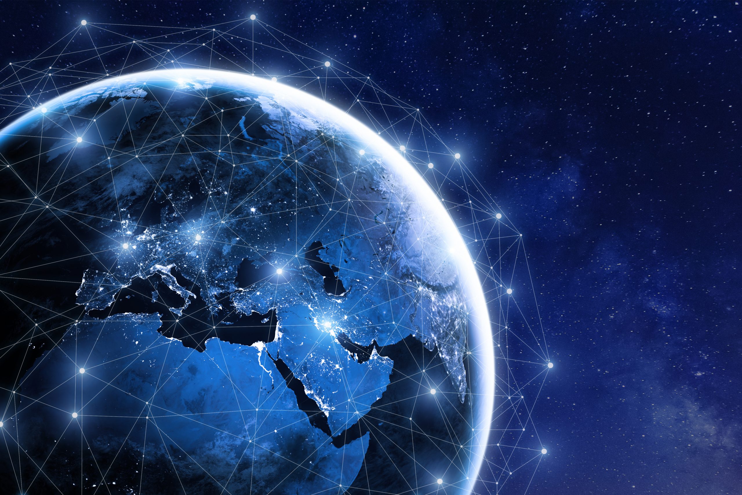 Global,Communication,Network,Around,Planet,Earth,In,Space,,Worldwide,Exchange
